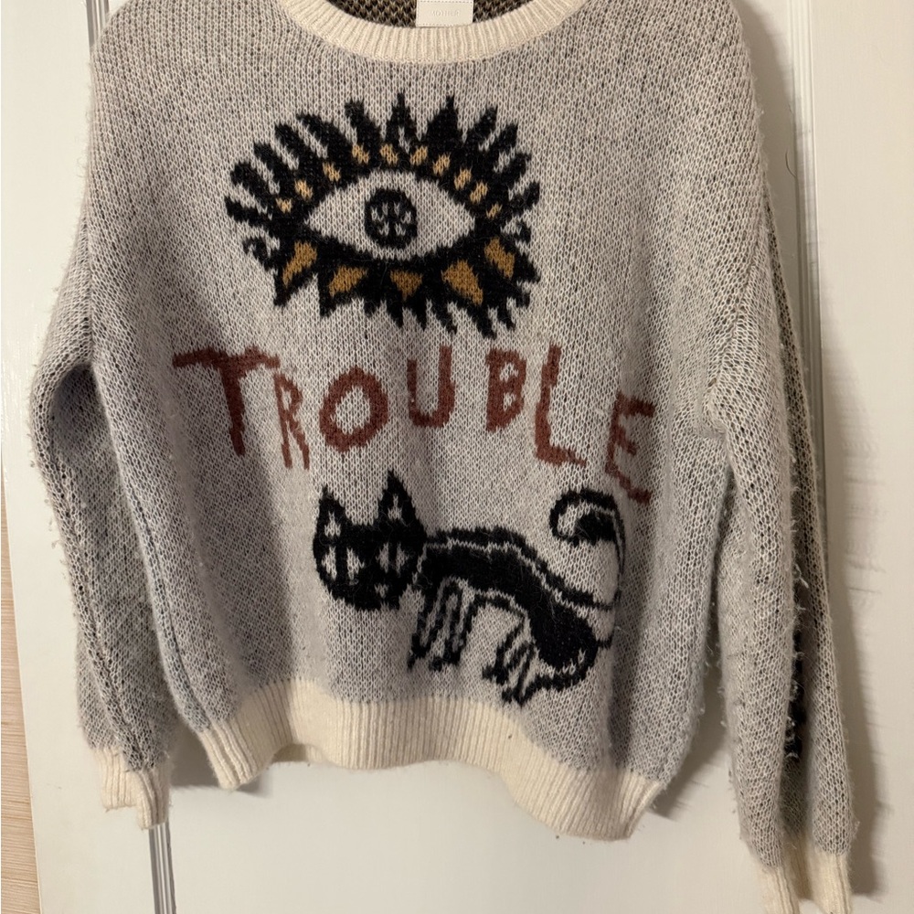 MOTHER Gray Sweater with Eye and Cat Design